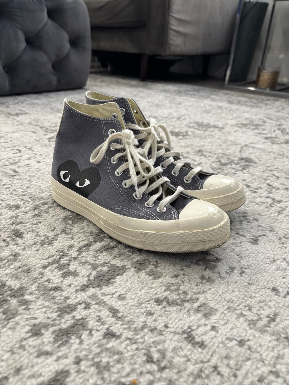 Converse High-Top Sneakers — Gray with Black Heart